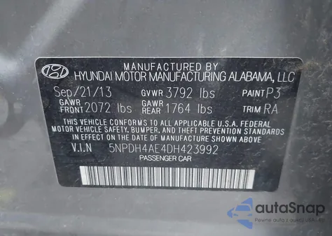 2013 Hyundai Elantra Gls z USA, uszkodzony, nr VIN 5NPDH4AE4DH423992